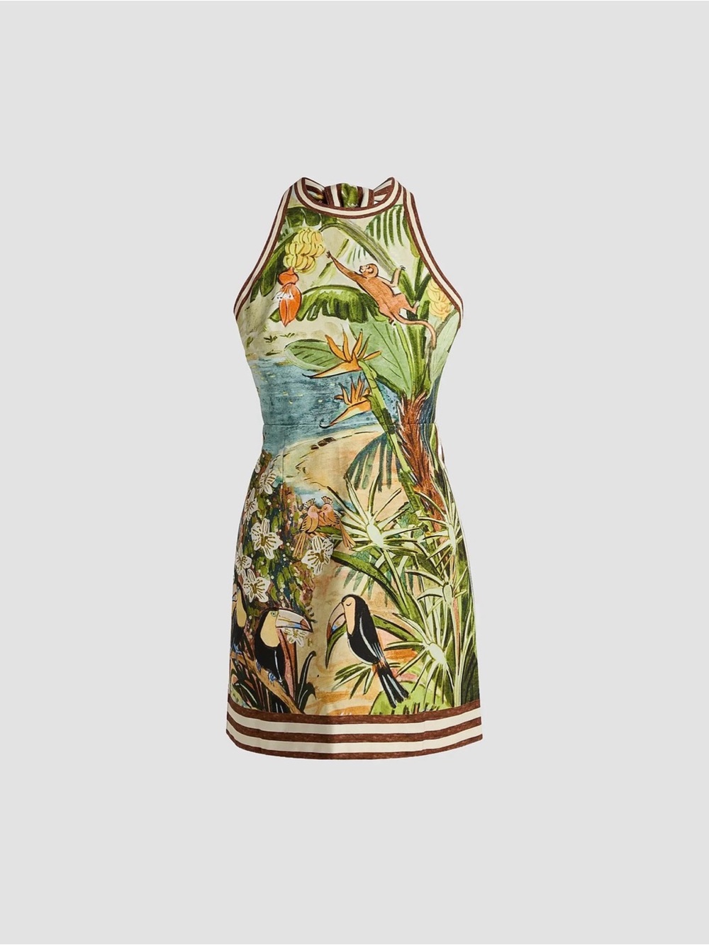 Alemais Tropical Halter Mini Dress in Green and Blue